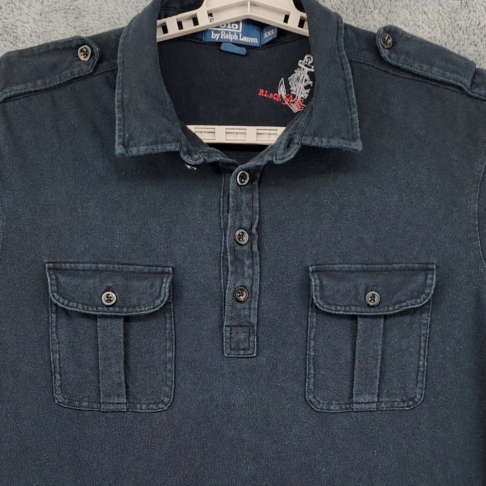 Polo Ralph Lauren Shirt Mens XXL Black RL & Co. Military Safari Polo Epaulets